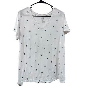 🍒 2/$20 🍒 Gap White V-Neck T-Shirt With Camera Print Design XL